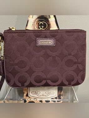 Coach Dark Plum Signature Wristlet